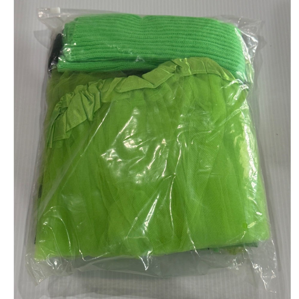 Neon Green 80s Costume Set Tutu Fanny Pack Fishnet Gloves Leg Warmers Accessory - Picture 2 of 3